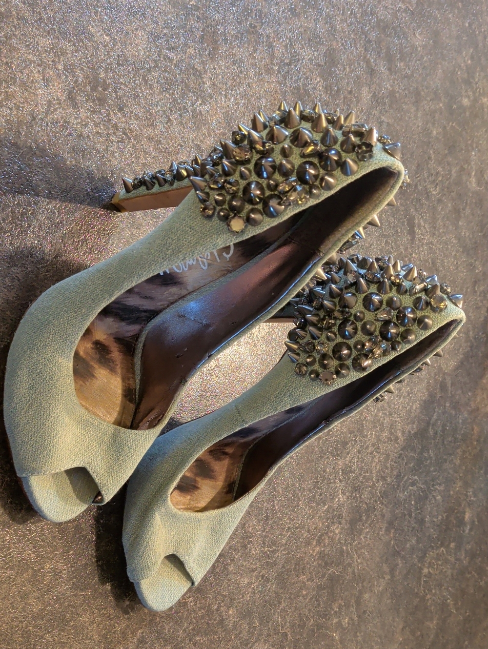 Sam Edelman Denim Peep-Toe Heels with Metal Spikes